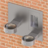 M-OBR4-GRD Recessed Bottle Filler with Sensor & Push Button and Two, Bi-Level Drinking Fountain on Arms